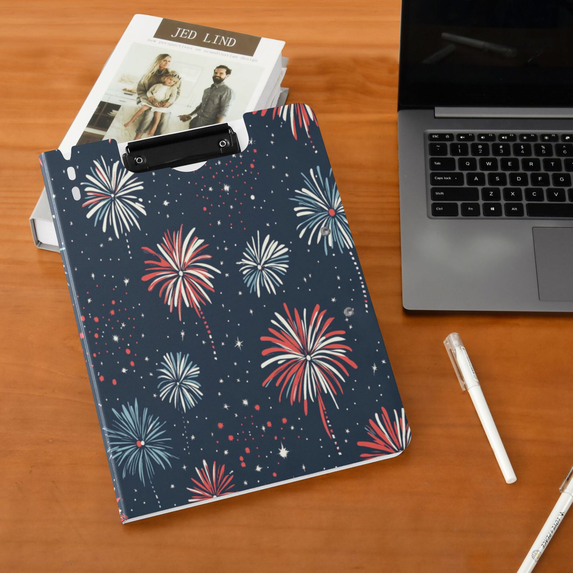FORMRS A4 Clipboard Folder with Pen Holder Horizontal Foldable School Office Binder, Starry Fireworks Pattern