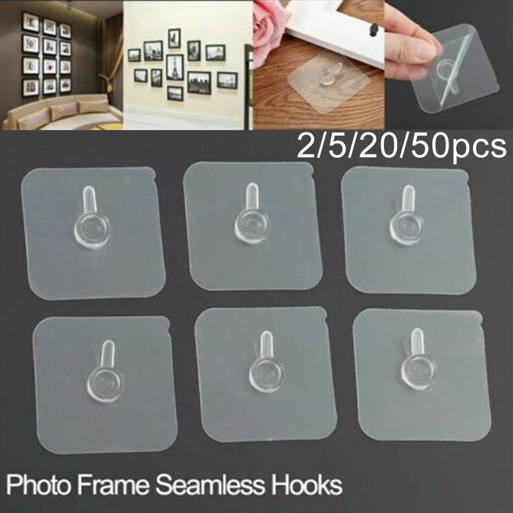 2-50 Pcs Super Strong Self Adhesive Wall Hooks Photo Frame Clock Hanger Seamless 