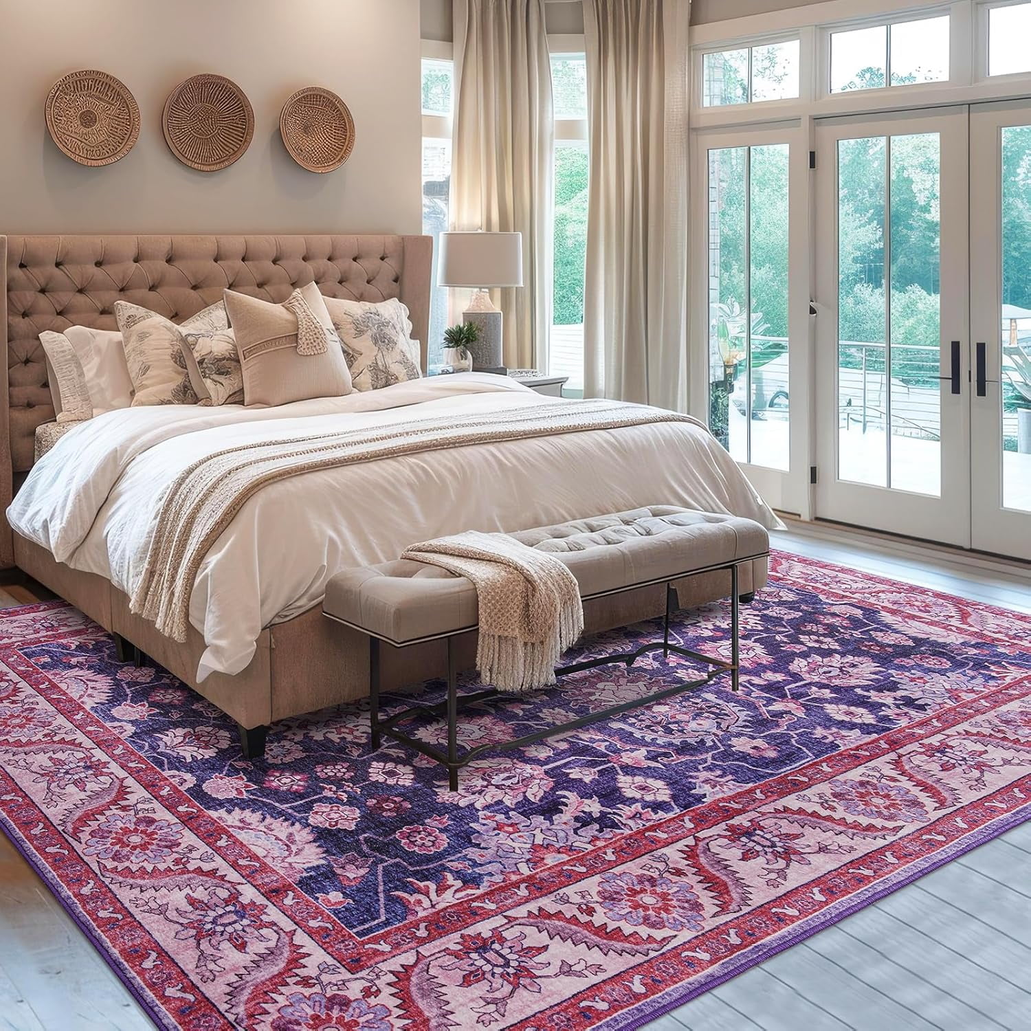 Homore Vintage Boho Traditional Oriental Faux Wool Area Rug, 4' x 6', Purple