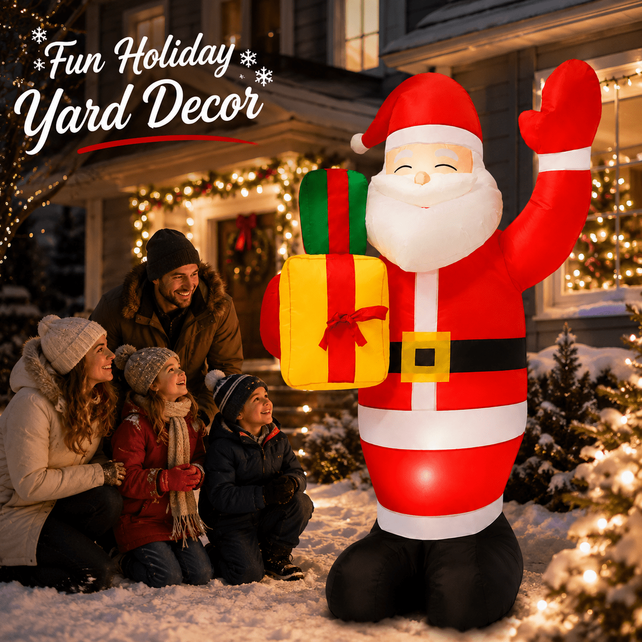 5FT Christmas Inflatable Santa Claus, Outdoor Yard Decoration with Rotating  LED Lights