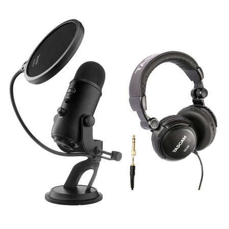 - Blue Microphone Yeti USB Microphone (Blackout) with Headphones and Pop Filter