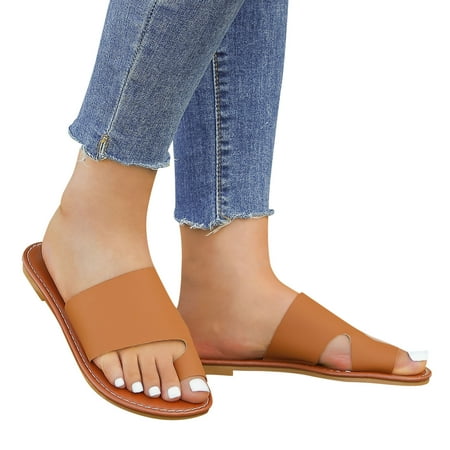 

Blphud Slipper Soft Slippers for Women Fashion Summer Women Slippers Flat Bottom Slip on Toe Set Toe Breathable Solid Color Simple Style Beach Shoes Slippers for Women Brown 37