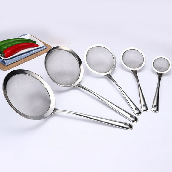Shenmeida Stainless Steel Skimmer Spoon, Fine Mesh Food Strainer for Skimming, Grease, Gravy and Foam - Hot Pot Fat Skimmer Scoop Filter with Long Handle