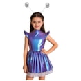thumbnail image 7 of Aislor Girls 2Pcs Alien Dress Up Iridescent Glossy Flying Sleeve Ruffled Tutu Dress with Hair Hoop Colorful Silver 8, 7 of 7