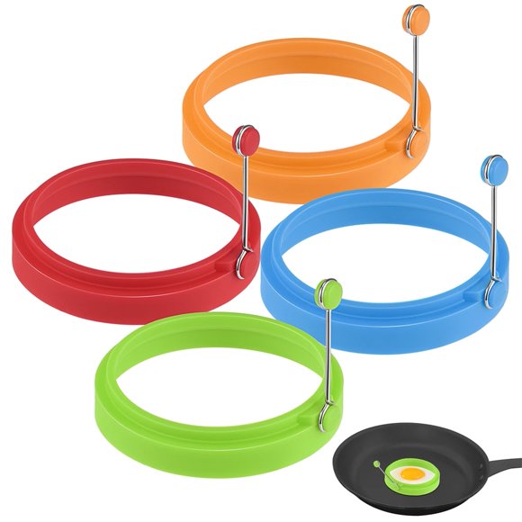 YOPTOP Silicone Egg Ring, Egg Rings Non Stick, Egg Cooking Rings Egg Rings & Egg Timer Set, 4 Pack Silicone Egg Ring Non Stick, Egg Cooking Rings, Perfect Fried Egg Mold or Pancake Rings