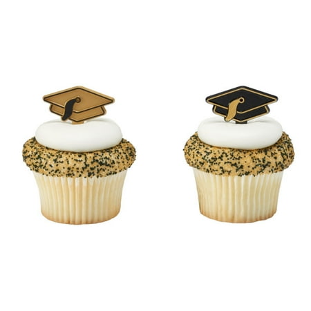 - Gold and Black Graduation Cap Cupcake Picks - 24 Count