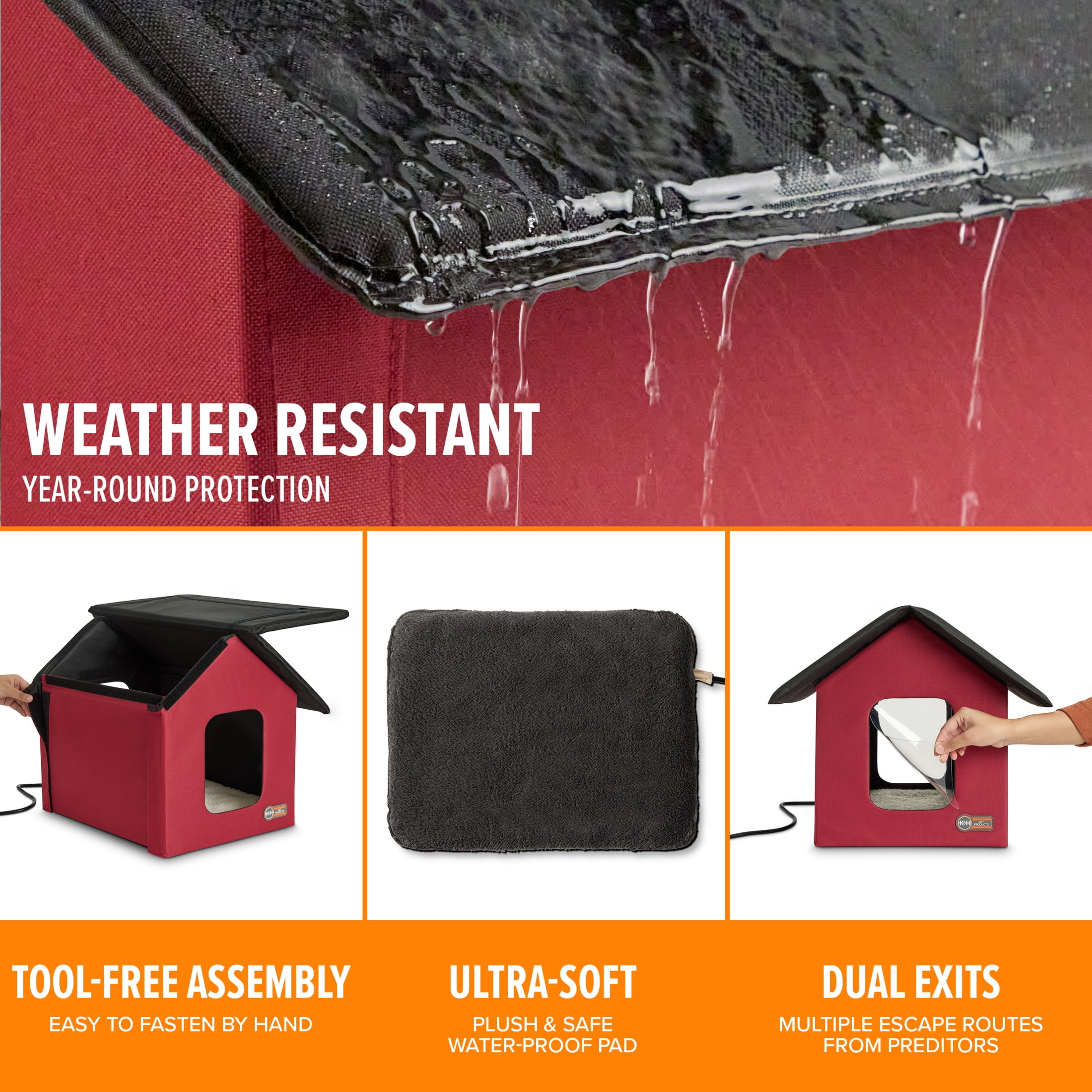 K&H Pet Products Outdoor Heated Cat House for Outdoors Cat Shelter Red/Black 22 X 19 X 17 Inches
