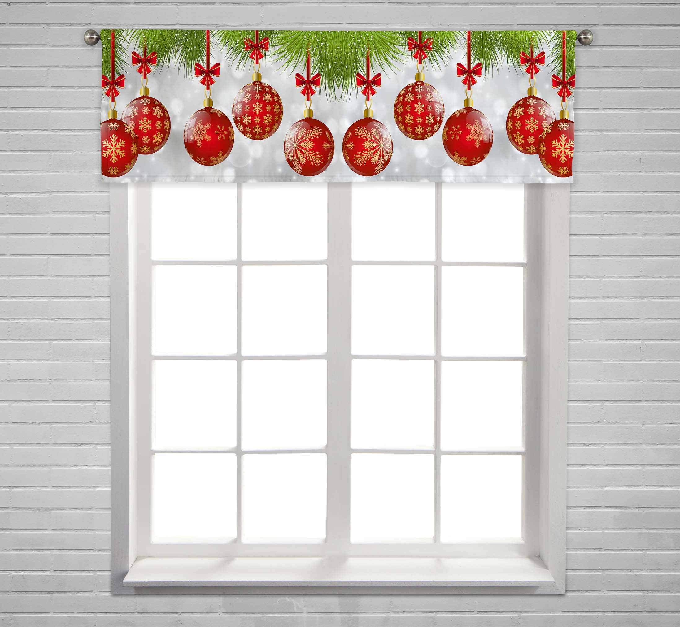 PKQWTM Christmas Tree Branches Red Balls Window Curtain Valance Rod