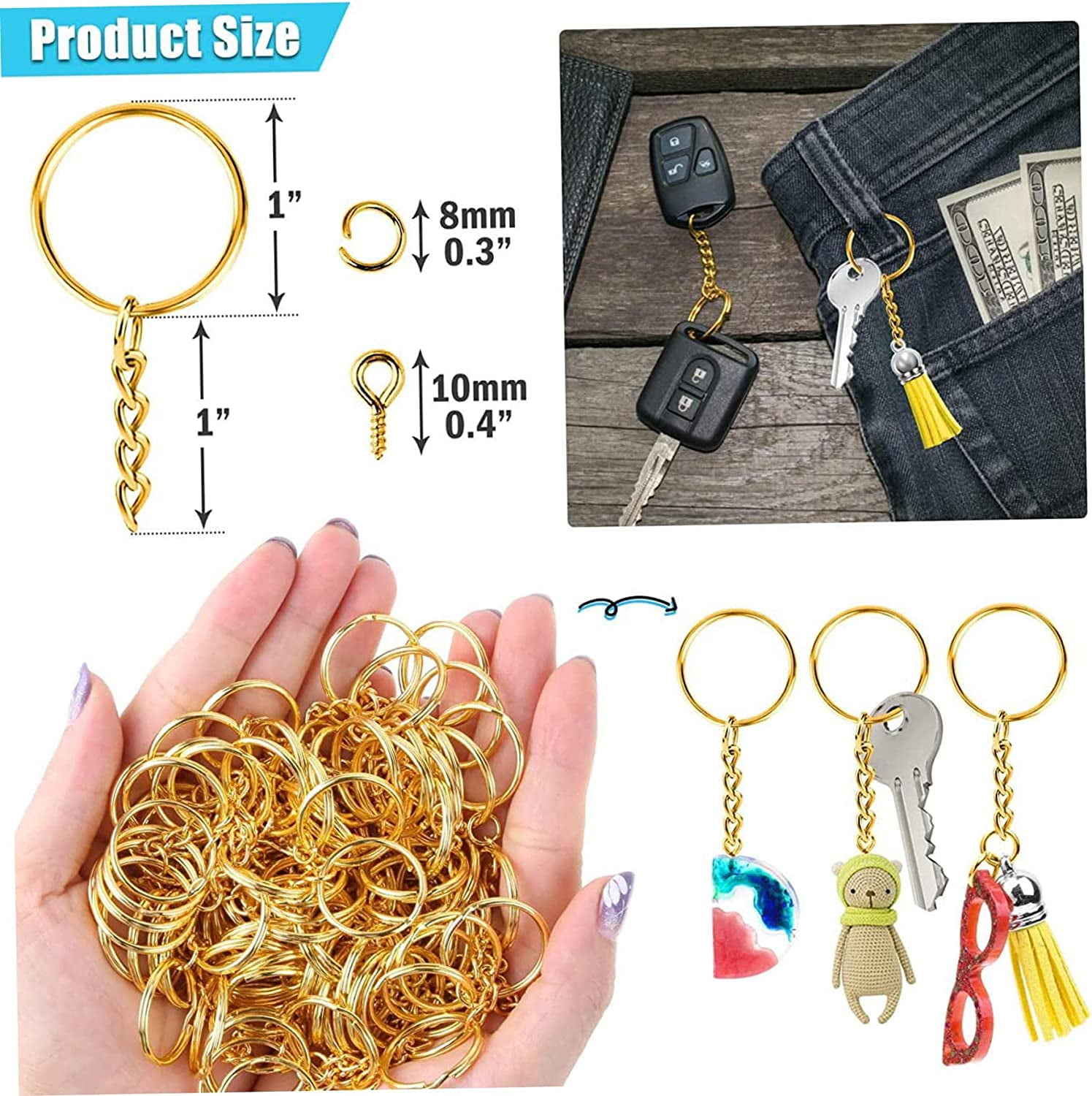 Keyring Hoops For Crafts, Resin Keychain, 30pcs Keychain Rings With Chains,  30pcs Jump Rings, 30pcs Eye Screws For Diy Keychain Making