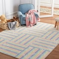 thumbnail image 3 of SAFAVIEH Kids Playhouse Geometric Stripes Machine Washable Area Rug, Ivory/Blue, 6'7" x 9', 3 of 13