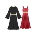 thumbnail image 4 of Hansber Women Praise Dance Dress 2-Piece Liturgical Worship Dance Outfits Lyrical Dress with Tunic Gowns Burgundy&Black L, 4 of 6