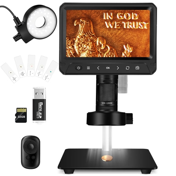USCAMEL Coin Microscope for Adult, Digital Microscope, 7" Microscope for Error Coin Inspection Soldering, 32G SD Card, Rechargeable Kids Microscope PC View Windows Mac Compatible