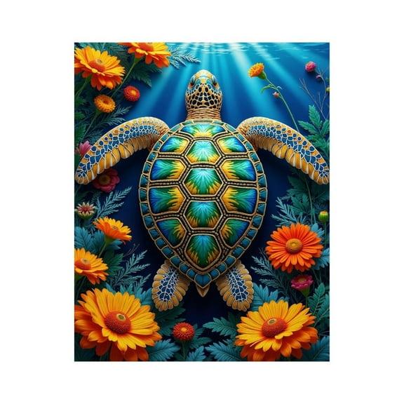 Paint by Numbers Kit for Adults, Colorful Turtle Floral Sea Scene Paint by Numbers, Easy Paint by Numbers Kit for Adults Beginner, DIY Adult Paint by Number Kits on Canvas, Home Decor 12x16in