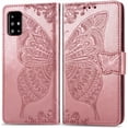 thumbnail image 1 of Flip Case for Samsung Galaxy A51, Butterfly Embossment Pattern Wallet Case with[Magnetic Closure][Card Slots][Kickstand][Wrist Strap], Slim Cover for Samsung Galaxy A51 - Rose Gold, 1 of 7