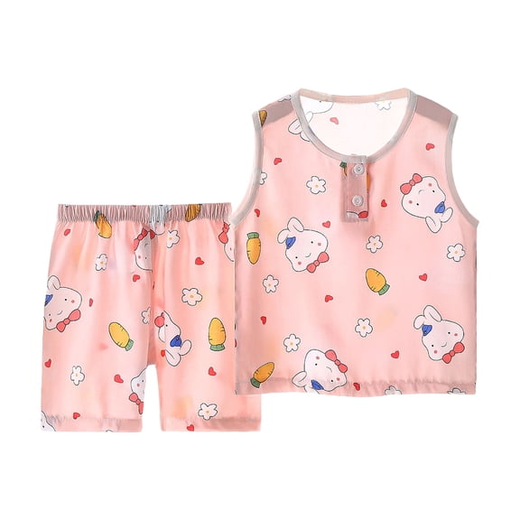 Zanarzt Boys Outfit Set 2 Piece Tank Top Shorts Suit Comfortable Breathable Cute Baby Boys 2PCS Summer Clothes Pink,7-8 Years