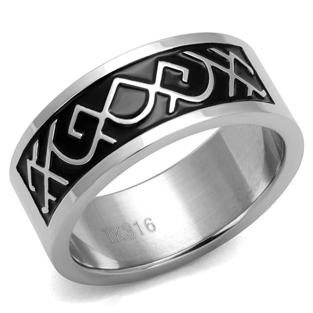 Men High Polished Stainless Steel Ring with Epoxy in Jet - Size 13