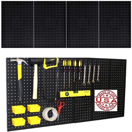 WallPeg (4) Black Plastic Pegboard Panels – 96” Wide Garage Tool Pegboard