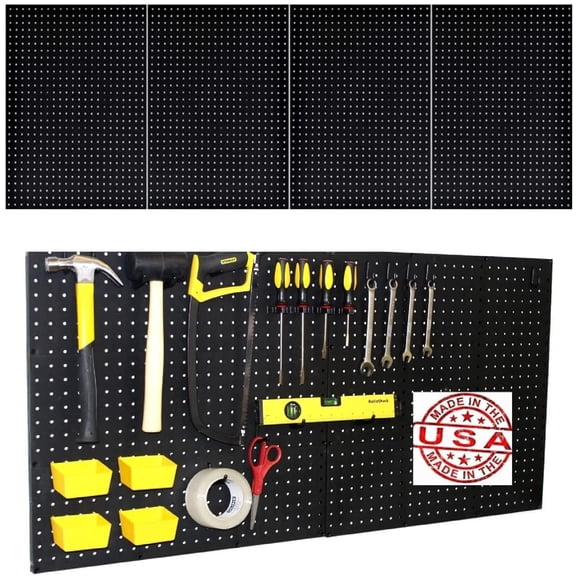 WallPeg (4) Black Plastic Pegboard Panels – 96” Wide Garage Tool Pegboard
