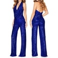 thumbnail image 4 of Women's Shiny Stand Collar Jumpsuit Straight Trousers Nightclub Wear, 4 of 5