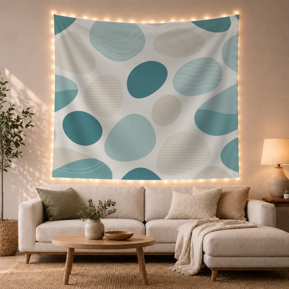 Abstract Shapes Across a White Background, Serene Minimalist for Art Lovers, Modern Wall Art, Housewarming Gift, Tapestry Wall Hanging for Bedroom and Living Room