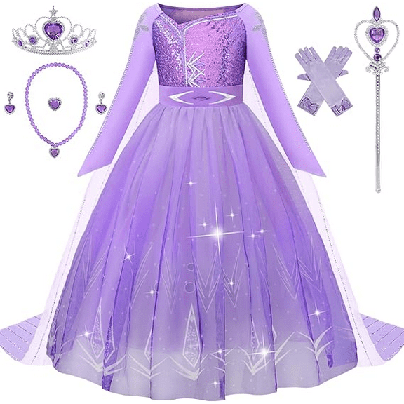 Princess Dress for Girls Purple Princess Dress Up Clothes with Accessories Halloween Snow Queen Party Cosplay