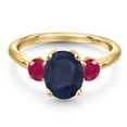 thumbnail image 3 of Gem Stone King 18K Yellow Gold Plated Silver Blue Sapphire and Red Ruby Engagement Ring for Women | 2.90 Cttw | Oval 9X7MM | Gemstone September Birthstone | Size 9, 3 of 6