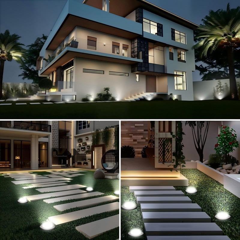 JESLED 6W LED Landscape Lighting Well Lights, 12V 24V Ground Lights 6000K Bright White, IP67 Waterproof Low Voltage Landscape Light Spotlight for Driveway Deck Patio Yard Garden Outdoor,4 Pack