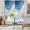thumbnail image 4 of Blue Brown Kitchen Window Curtains, Swag Curtains Valance for Bedroom Living Room Bathroom, Gradient Geometric White Water Stripes Modern Rod Pocket Window Curtain Block Drapes 2 Panels 36"x36", 4 of 9