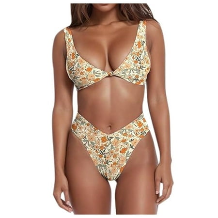 FhsagQ Ensembles de Maillots de Bain pour Femmes Culottes Perles Grande Taille Bikini Mode pour Dames Ensemble Couleur Unie Taille Haute Maillot de Bain de Plage 1 Ensembles de Maillots de Bain Rouges pour Femmes Ouvert à l'Entrejambe Jaune P