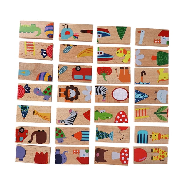 El Animal De Madera Del Juguete 28pcs/set Del Rompecabezas Coloreó Las Unidades De Creación Fijadas