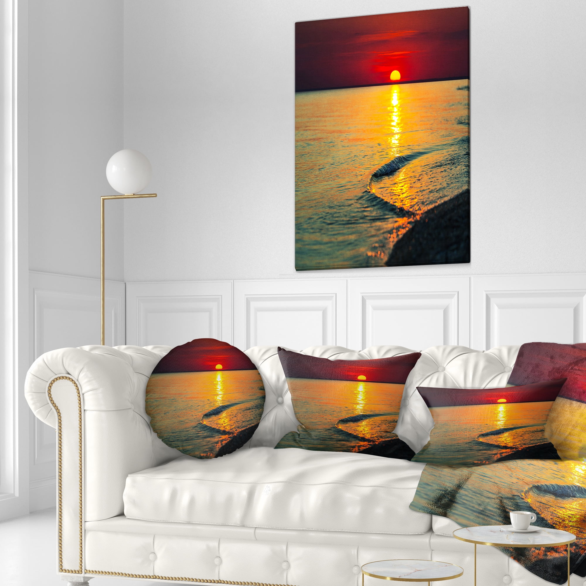 Designart Setting Sun Giving Color to Waters - Modern Beach Throw Pillow - 12x20