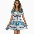 thumbnail image 2 of Dragonfly Print Women Dress V-Neck Short Sleeve Flowy Swing Party Midi Dress, 2 of 4