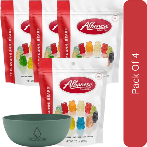 Albanese World’s Best 12 Flavor Gummi Bears, 7.5 oz Regular Size Easter Basket Stuffer-4pk, With Olive Green Bowl By ValueNest
