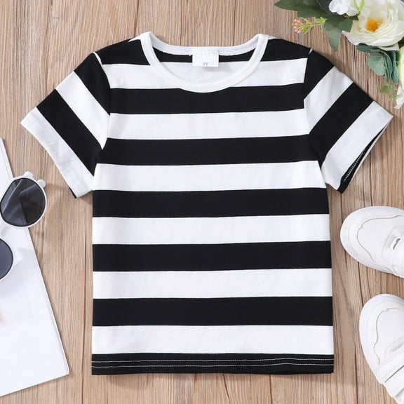 Dyfzdhu Kids Toddler Baby Boy Girls Multicolor Stripe Print Short Sleeve T-shirt Tops Clothes