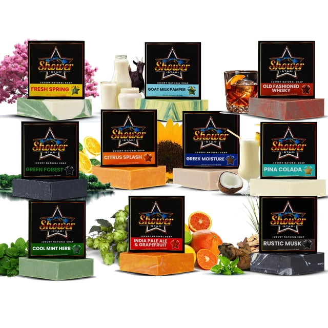 10 PAQUETES Jabón en barra Shower Star Jabón corporal para hombres Jabón de ducha natural de uso diario de 5 onzas Jabón para hombres Frescura de larga duración Aceites naturales y de oliva Sin OGM Si