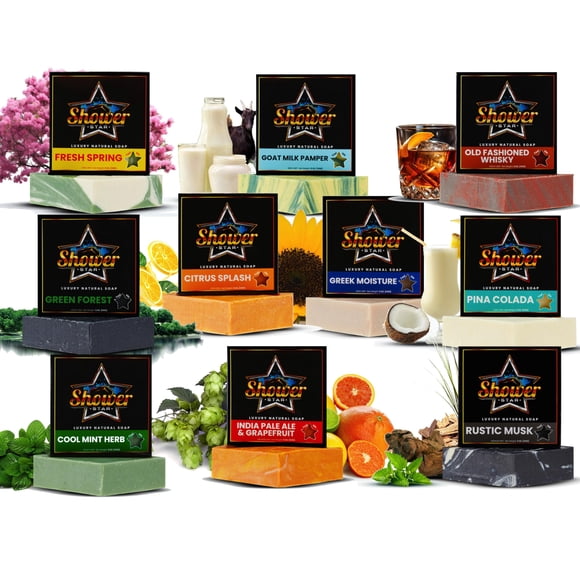 10 PAQUETES Jabón en barra Shower Star Jabón corporal para hombres Jabón de ducha natural de uso diario de 5 onzas Jabón para hombres Frescura de larga duración Aceites naturales y de oliva Sin OGM Si