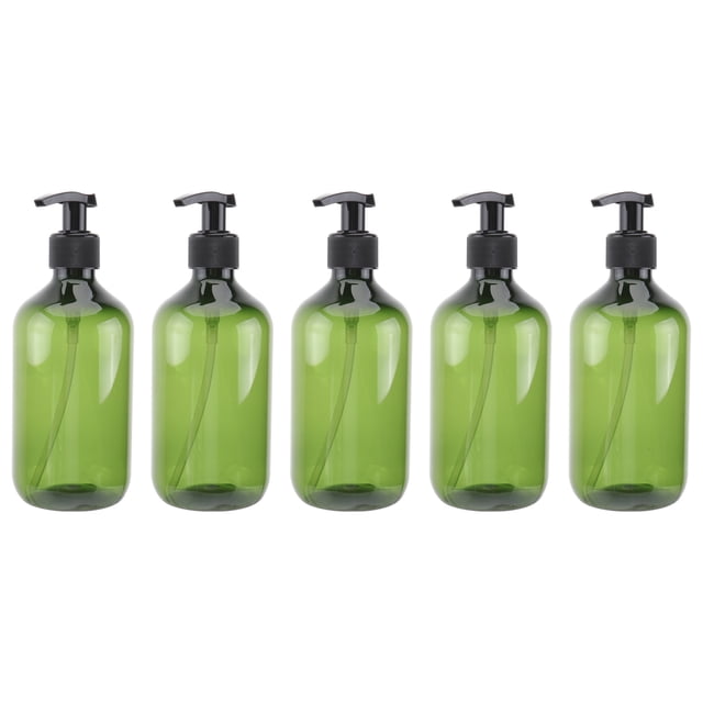 GOOHOCHY 5 botellas vacías de plástico de 500 ml para champú, emulsión, bomba de prensa, color verde oscuro.