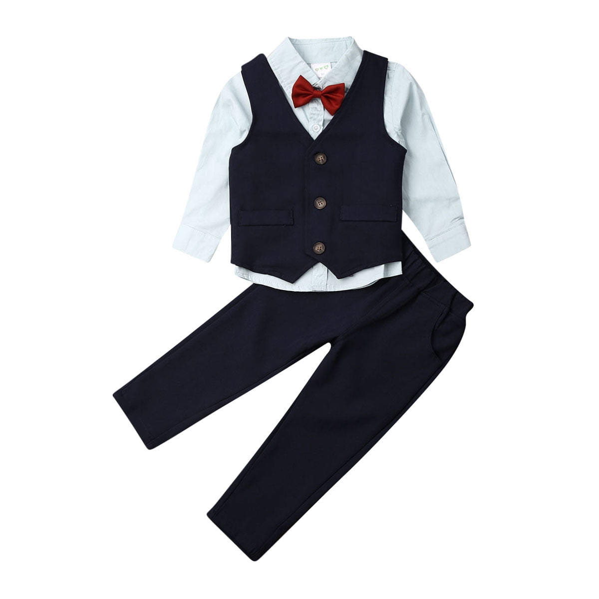 Toddler Baby Boys Formal Clothes Outfits 4Pcs Suit Top+ Pant+ Vest+ Bow ...
