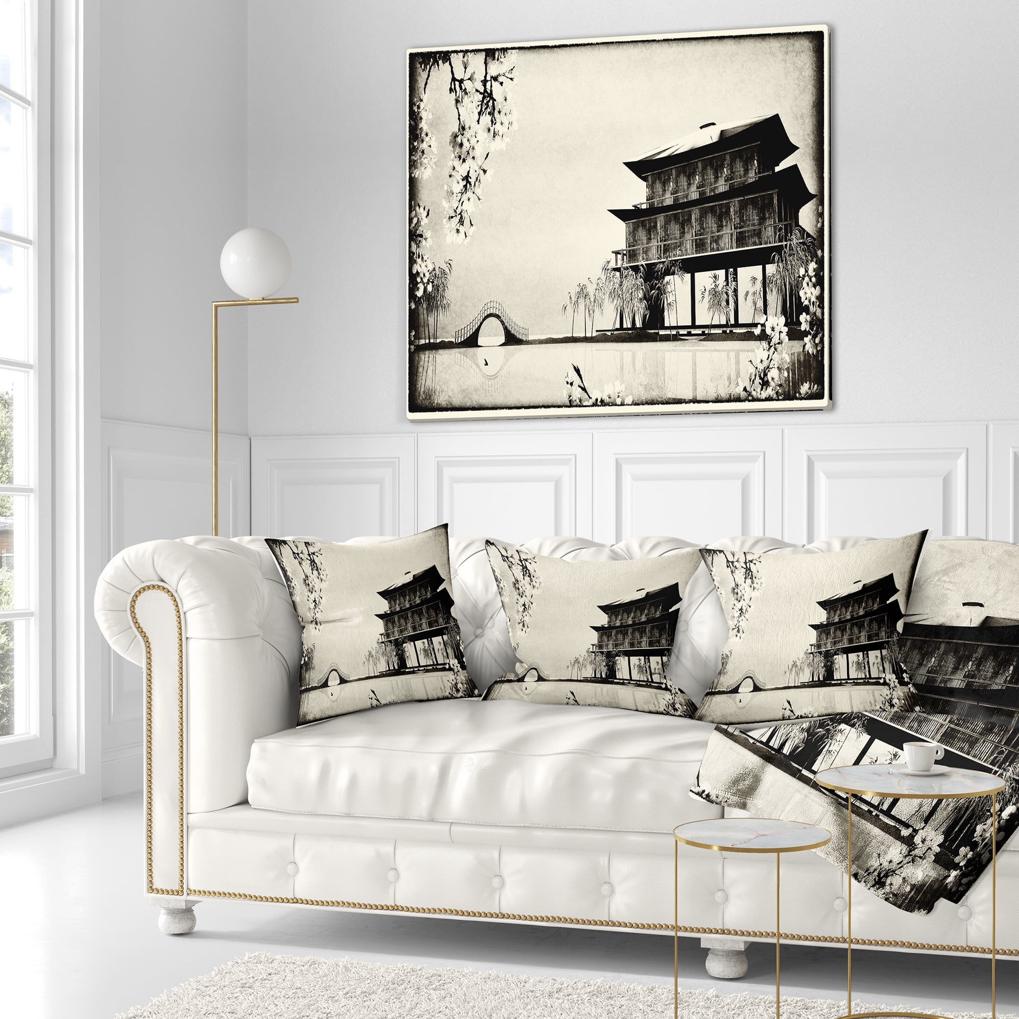 Designart Chinese Ink Painting - Chinese Landscape Printed Throw Pillow - 16x16