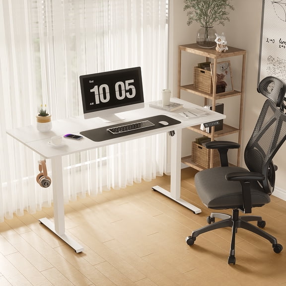 VVENACE Electric Standing Desk Height Adjustable Desk 48 inch 4 Memory Height Ergonomic Sit Stand up Desk for Home Office, White, 2 Split Boards