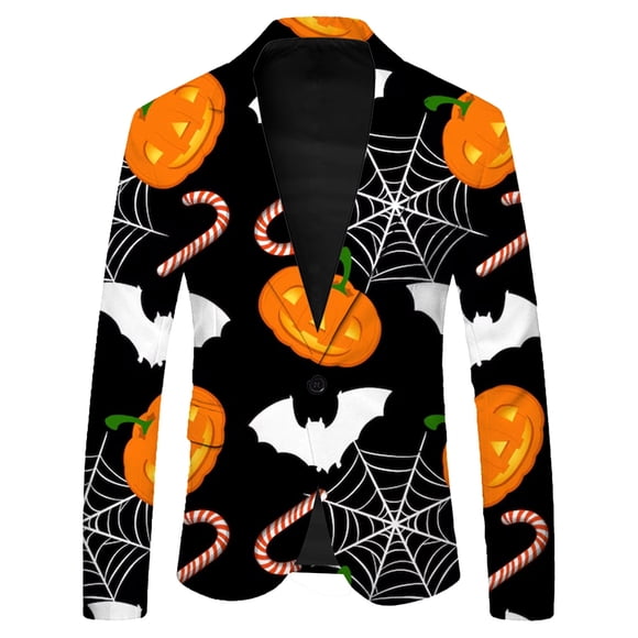 Men's Halloween Themed Long Sleeve Suit Jacket for Casual Wear Fall Winter Fashion Slim Fit Stylish Printed Formal Coat