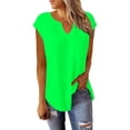 thumbnail image 5 of Charella Polyester Summer T Shirts Women Cap Short Sleeve Pleated V Neck Tunic Top Graphic Striped Flower Print Tees (3X-Large, Green 06), 5 of 7