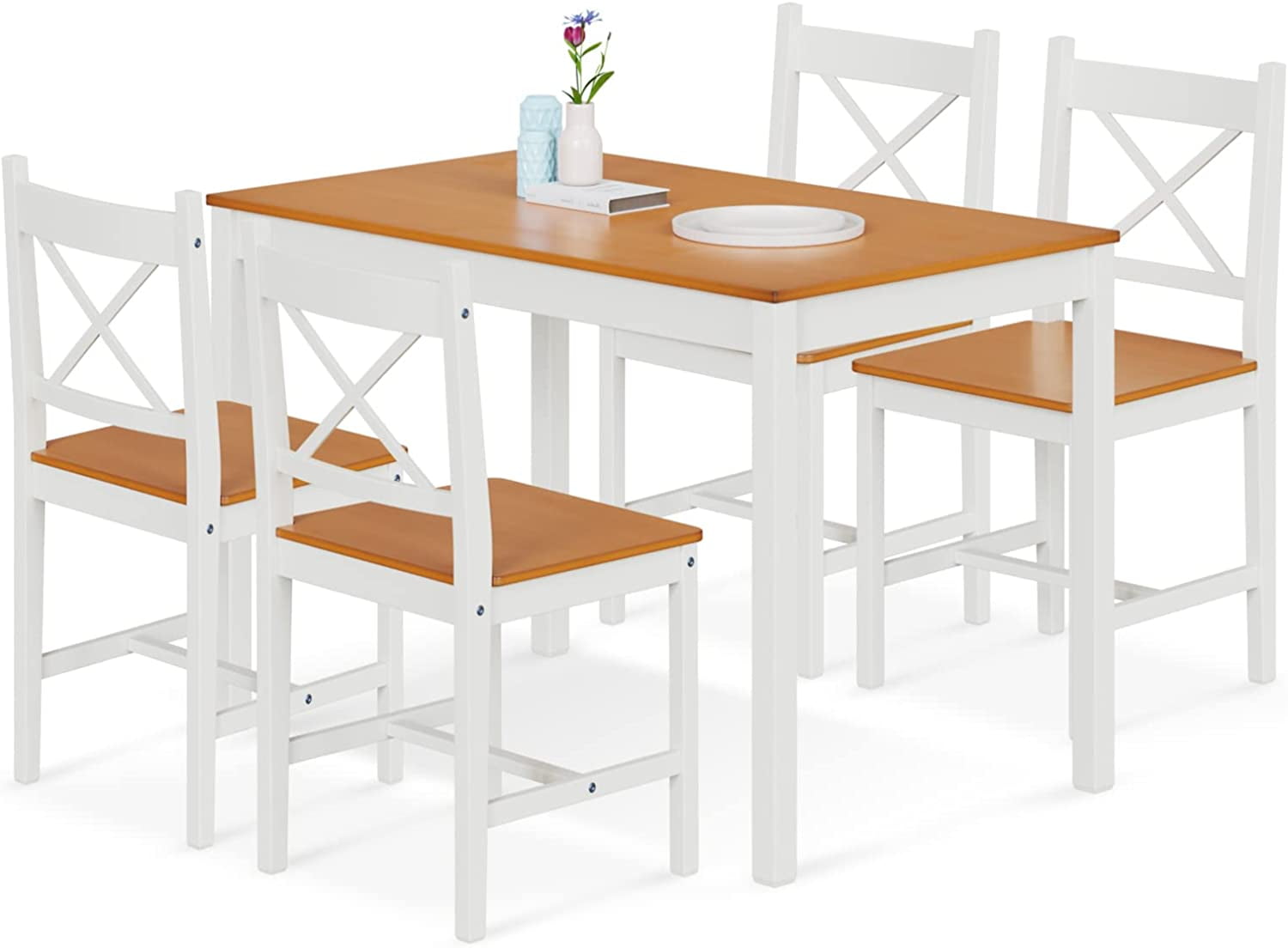 Alohappy 5 Piece Dining Table with 4 Chairs Set, Modern Rectangular