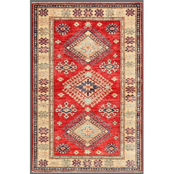 Pasargad Home Kazak 38" x 57" Hand-Knotted Lamb's Wool Area Rug in Rust Red