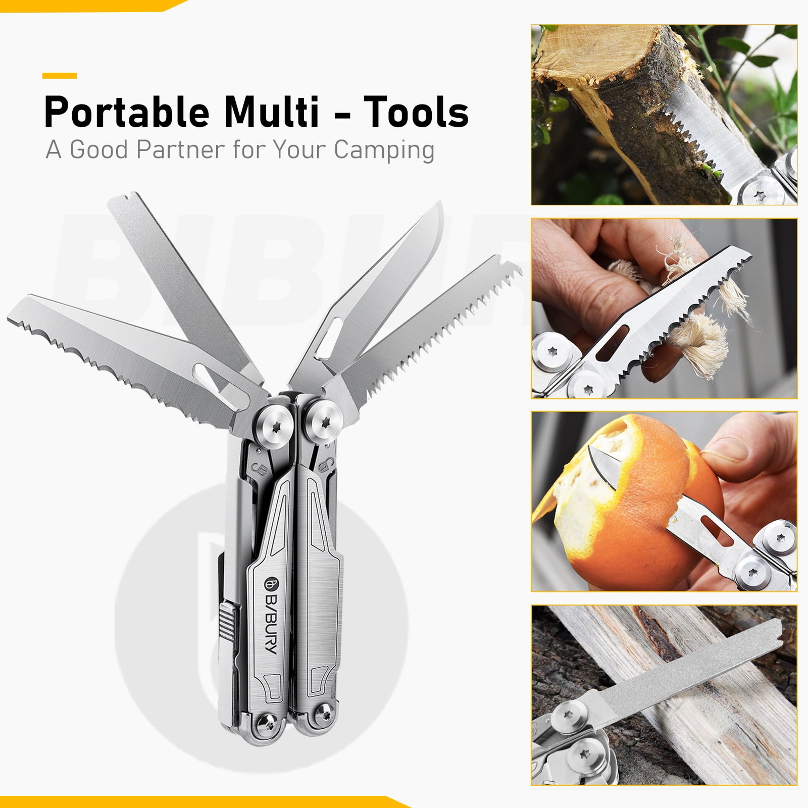 BIBURY Multitool BI2038A, 19-in-1 Stainless Steel Multi Tool with Fold-able Pliers, Screwdriver Sleeve, Scissors, Pocket Knife, Nylon Sheath, Muti-tool for Camping Survival Hiking Hunting Repairing