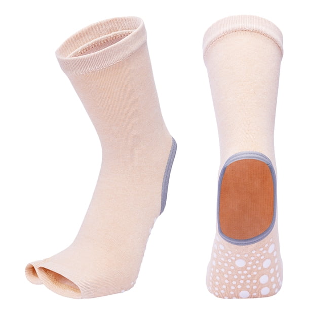 Calcetines de yoga sin dedos, para pilates, barra, ballet, gimnasio, fitness, antideslizantes Beige