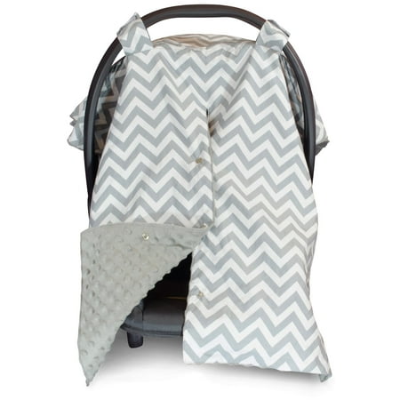 Kids N' Such 2 in 1 Car Seat Canopy Cover with Peekaboo Opening™ - Large Carseat Cover for Infant Carseats - Best for Baby Girls and Boys - Use as a Nursing Cover - Chevron with Grey Dot