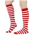 thumbnail image 2 of Wuxian Socks For Women Ladies Striped Knee High Stockings Calf Socks Christmas Socks Soft Cozy Breathable Lightweight Footwear,Red,One Size, 2 of 4