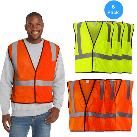 Kishigo High Visibility Economy Single Pocket Hook and Loop Mesh Vest, Lime and Orange T-Shirt, Pack 6, Size: S