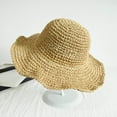 thumbnail image 2 of Clearance! Baberdicy Handmade Hollow Straw Hat Cowboy Hat with Curled Brim and Raised Edge Papyrus Beach Hat Sunscreen Hat Khaki, 2 of 6